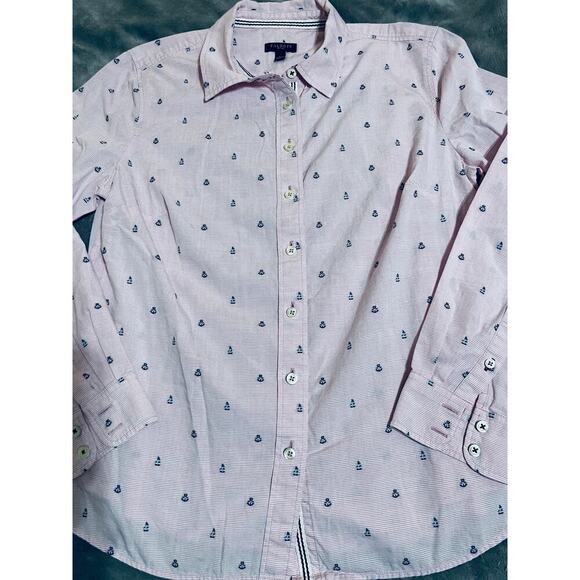 Talbots SZ Small Petite Pink Long Sleeve‎ Button Up Dress Shirt Striped Nautical - Picture 2 of 8